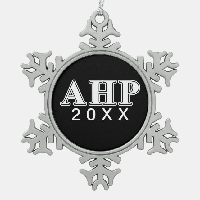 Alpha Eta Rho White and Black Letters Snowflake Pewter Christmas Ornament (Front)