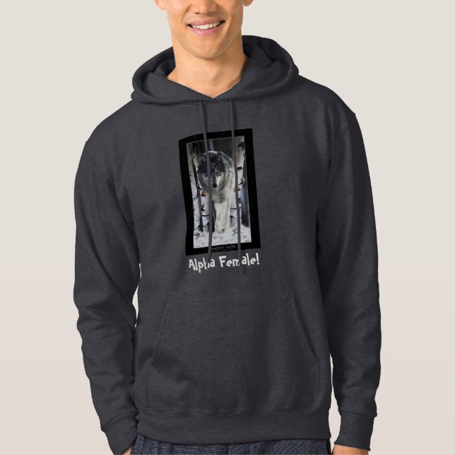 ALPHA FEMALE III ~ Grey Wolf & Trees Hoodie (Front)