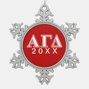 Alpha Gamma Delta Red and White Letters Snowflake Pewter Christmas Ornament