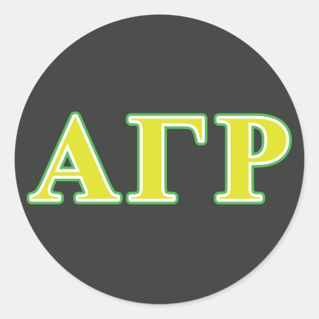 Alpha Gamma Rho Green and Yellow Letters Classic Round Sticker (Front)