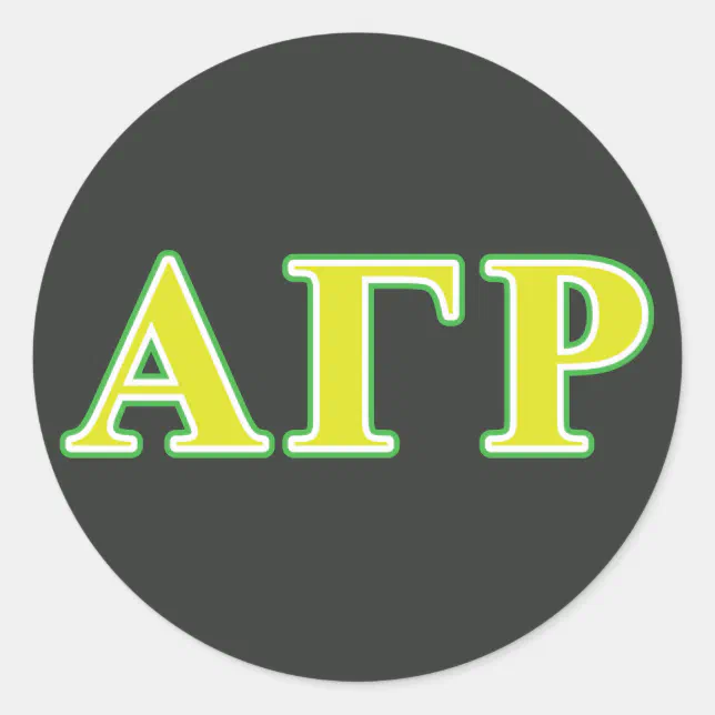 Alpha Gamma Rho Green and Yellow Letters Classic Round Sticker | Zazzle
