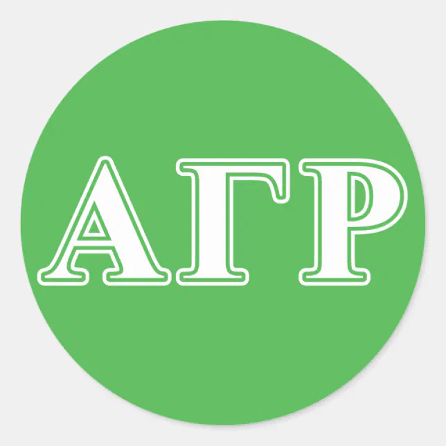 Alpha Gamma Rho White and Green Letters Classic Round Sticker | Zazzle