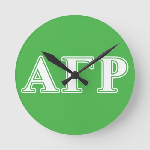 Alpha Gamma Rho White and Green Letters Round Clock