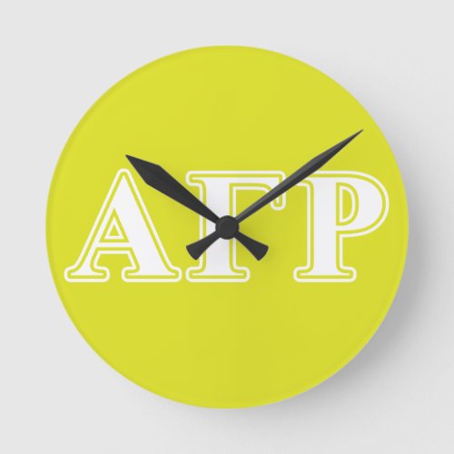Alpha Gamma Rho White and Yellow Letters Round Clock