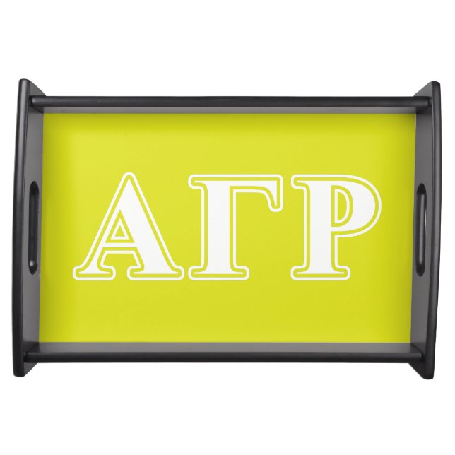 Alpha Gamma Rho White and Yellow Letters Serving Tray (Front)