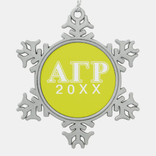 Alpha Gamma Rho White and Yellow Letters Snowflake Pewter Christmas Ornament