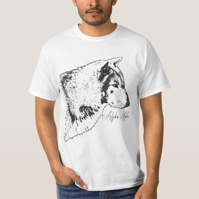 Alpha Grey Wolf Wildlife Illustration T-Shirt (Front)