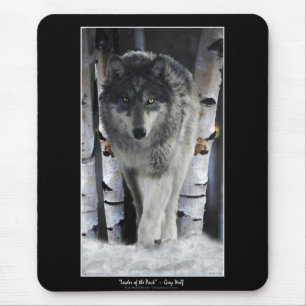 Alpha Grey Wolf & Winter Birch Trees Mouse Pad