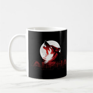 Alpha Howling Wolf Red Glitch Moon Typography Coffee Mug