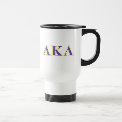 Alpha Kappa Lambda Purple and Yellow Letters Travel Mug