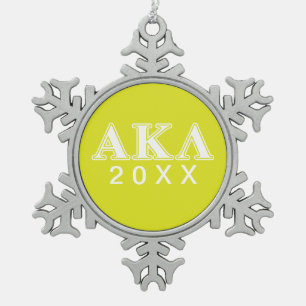 Alpha Kappa Lambda White and Purple Letters Snowflake Pewter Christmas Ornament