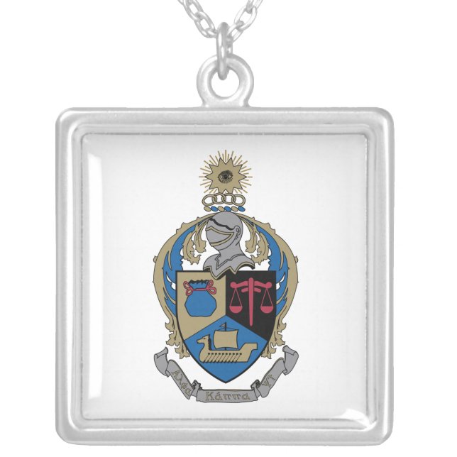 Alpha Kappa Psi - Coat of Arms Silver Plated Necklace (Front)