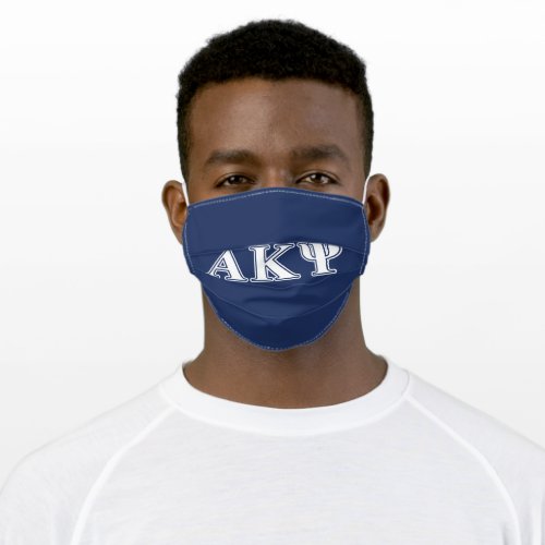 Alpha Kappa Psi White and Navy Letters Adult Cloth Face Mask