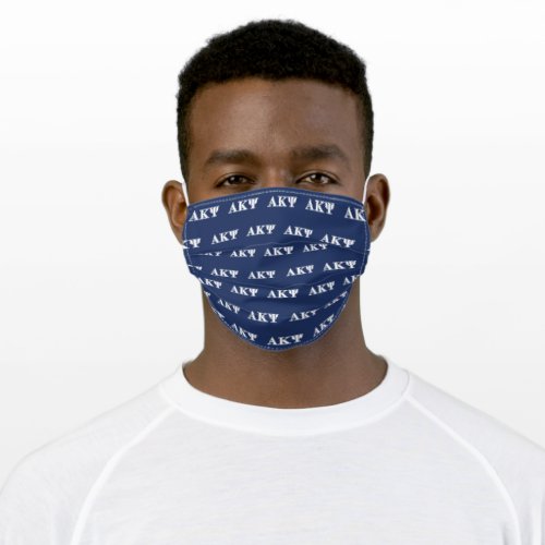 Alpha Kappa Psi White and Navy Letters Adult Cloth Face Mask