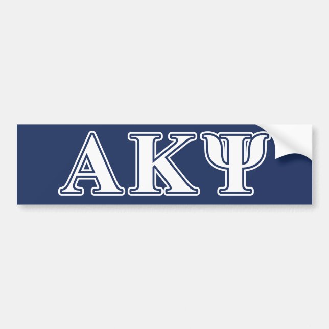Alpha Kappa Psi White and Navy Letters Bumper Sticker (Front)