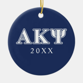 Alpha Kappa Psi White and Navy Letters Ceramic Ornament