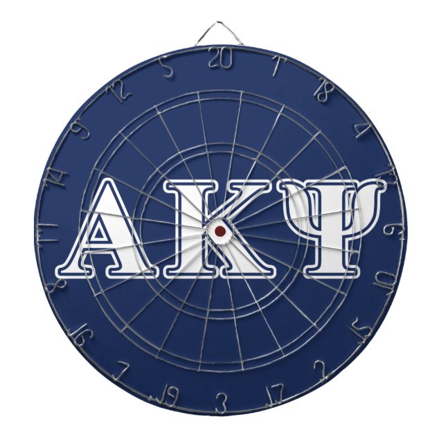 Alpha Kappa Psi White and Navy Letters Dartboard With Darts (Front)