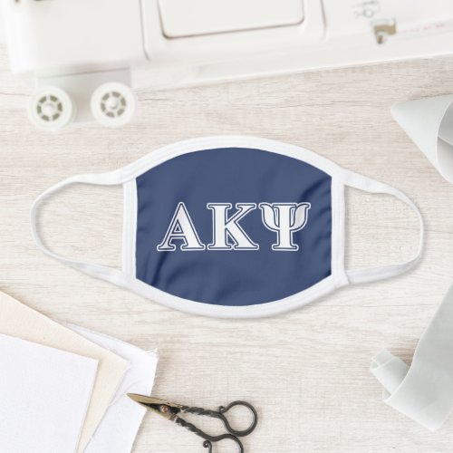 Alpha Kappa Psi White and Navy Letters Face Mask