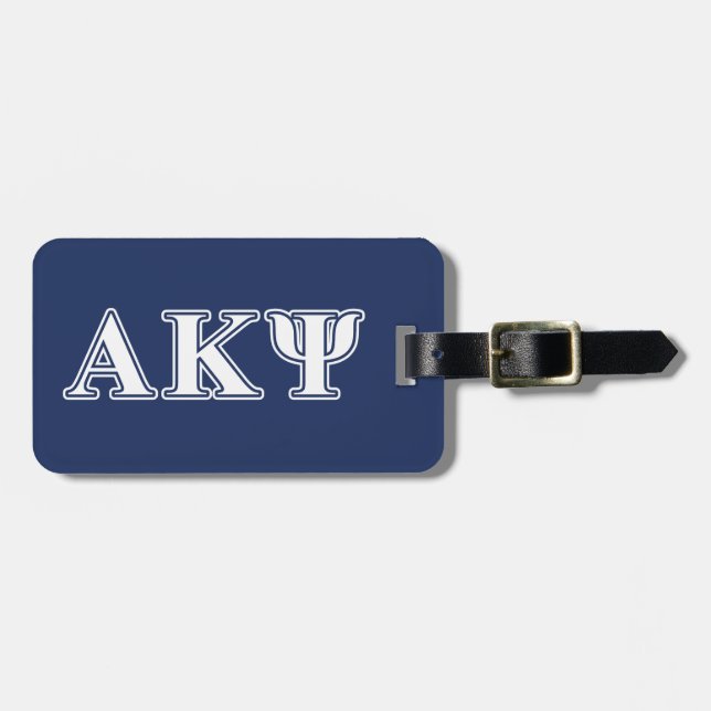 Alpha Kappa Psi White and Navy Letters Luggage Tag (Front Horizontal)