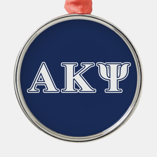 Alpha Kappa Psi White and Navy Letters Metal Ornament (Front)