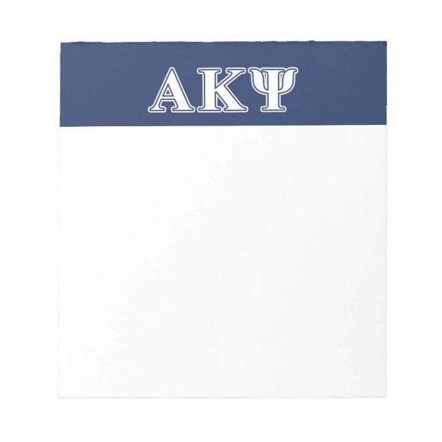 Alpha Kappa Psi White and Navy Letters Notepad (Front)