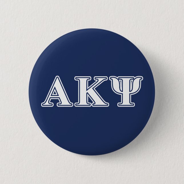 Alpha Kappa Psi White and Navy Letters Pinback Button (Front)