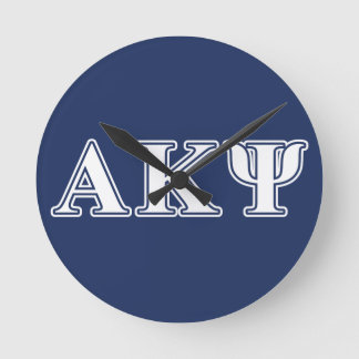 Alpha Kappa Psi White and Navy Letters Round Clock