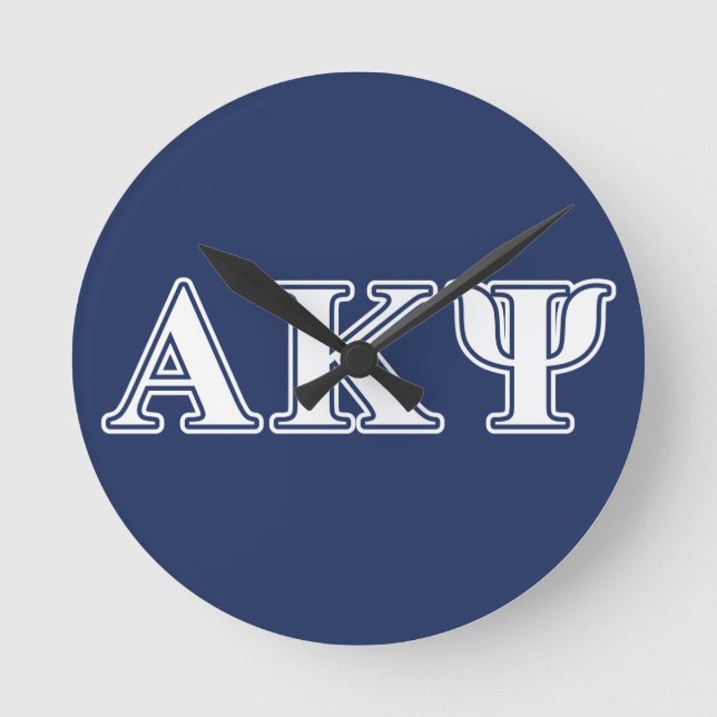Alpha Kappa Psi White and Navy Letters Round Clock (Front)