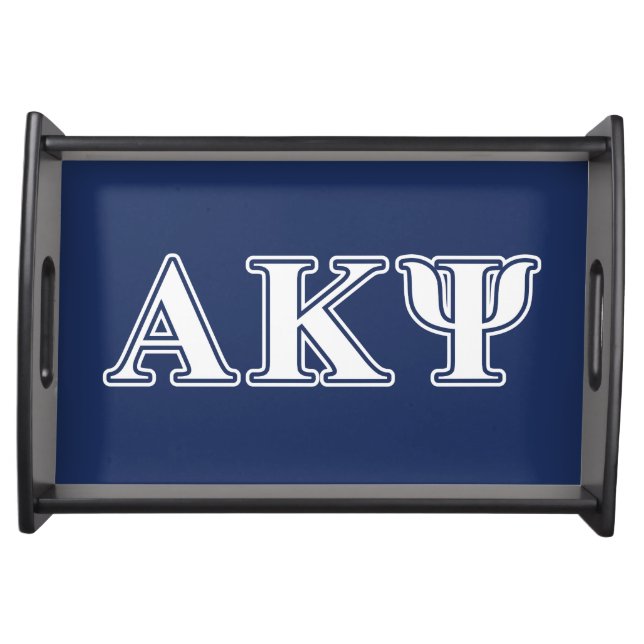 Alpha Kappa Psi White and Navy Letters Serving Tray (Front)