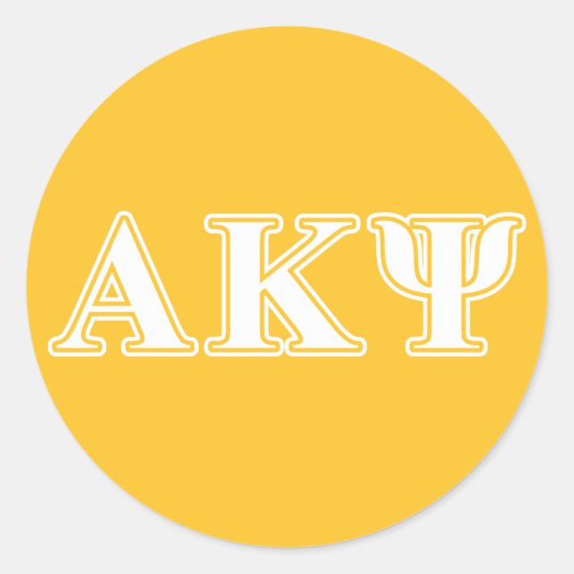 Alpha Kappa Psi White and Yellow Letters Classic Round Sticker (Front)