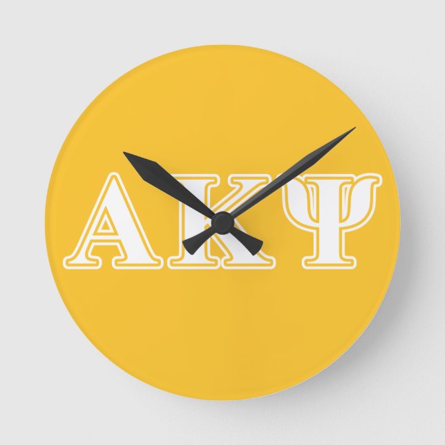 Alpha Kappa Psi White and Yellow Letters Round Clock (Front)