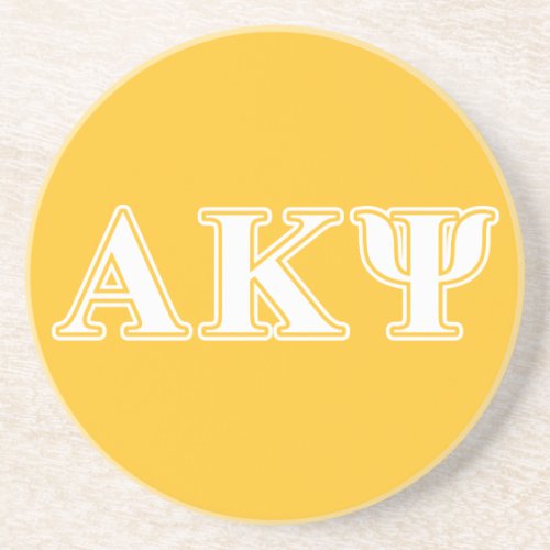 Alpha Kappa Psi White and Yellow Letters Sandstone Coaster