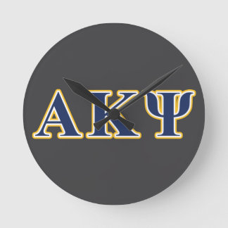 Alpha Kappa Psi Yellow and Navy Letters Round Clock