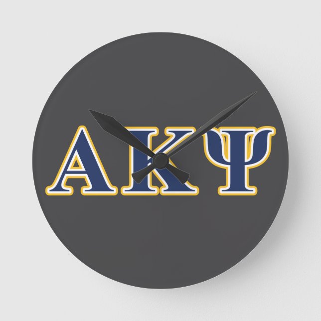 Alpha Kappa Psi Yellow and Navy Letters Round Clock (Front)