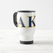 Alpha Kappa Psi Yellow and Navy Letters Travel Mug (Front Left)
