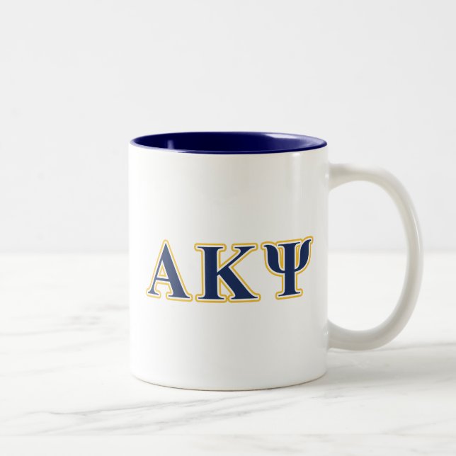 Alpha Kappa Psi Yellow and Navy Letters Two-Tone Coffee Mug (Right)