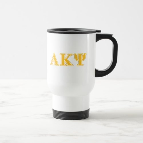 Alpha Kappa Psi Yellow Letters Travel Mug