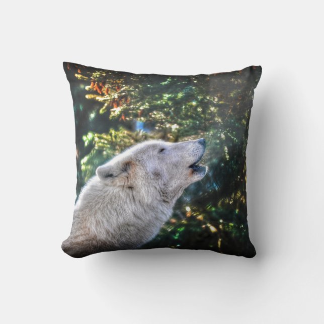 Alpha Male Grey Wolf Wildlife Photo Throw Pillow (Front)