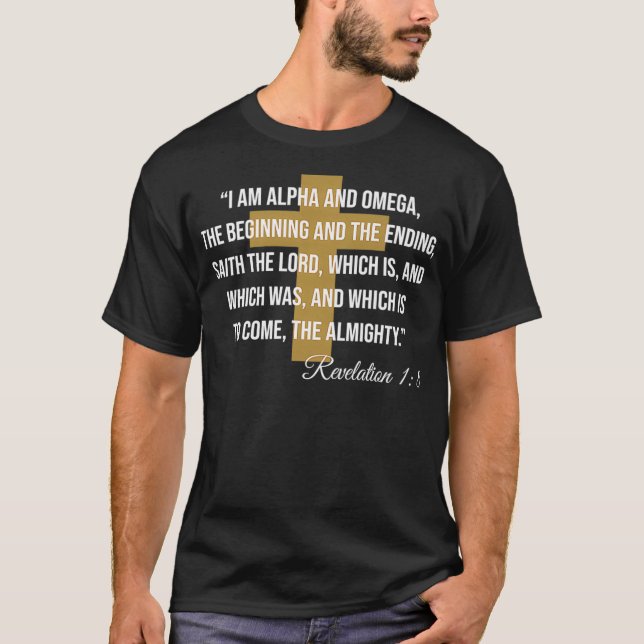 Alpha Omega Revelation 18 Bible Verse Christian Cr T-Shirt (Front)
