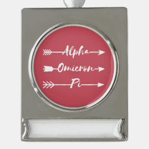 Alpha Omicron Pi Arrow Silver Plated Banner Ornament