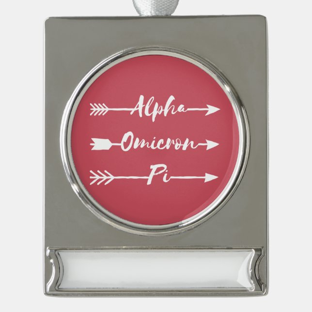 Alpha Omicron Pi Arrow Silver Plated Banner Ornament (Front)