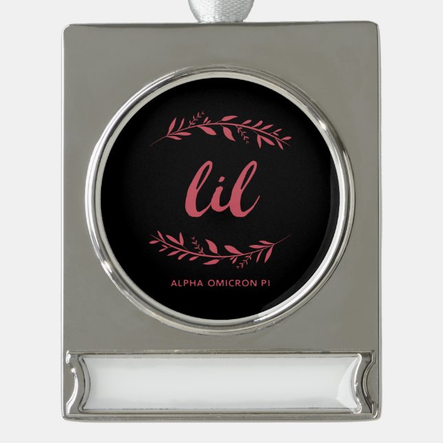 Alpha Omicron Pi Lil Wreath Silver Plated Banner Ornament (Front)