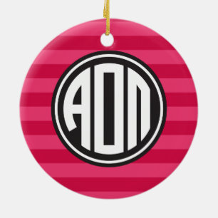 Alpha Omicron Pi   Monogram Stripe Pattern Ceramic Ornament