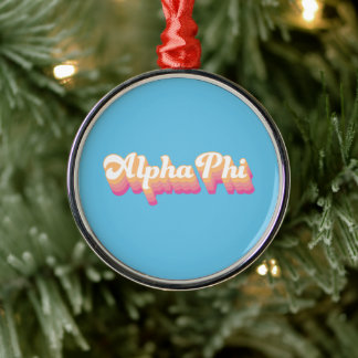 Alpha Phi | Groovy Script Metal Ornament