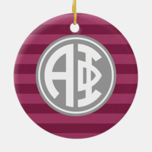 Alpha Phi   Monogram Stripe Pattern Ceramic Ornament
