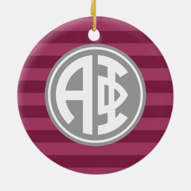 Alpha Phi | Monogram Stripe Pattern Ceramic Ornament (Back)