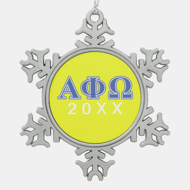 Alpha Phi Omega Blue Letters Snowflake Pewter Christmas Ornament (Front)