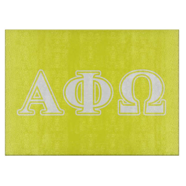 Alpha Phi Omega White and Yellow Letters Cutting Board (Front)