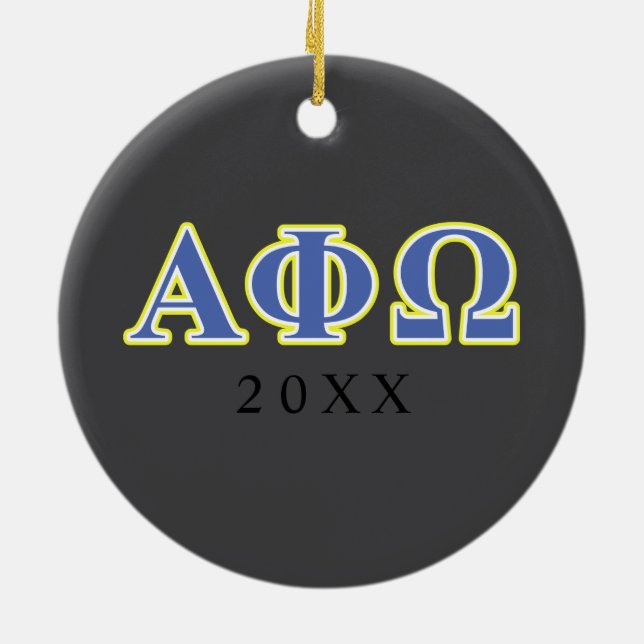 Alpha Phi Omega Yellow and Blue Letters Ceramic Ornament (Back)