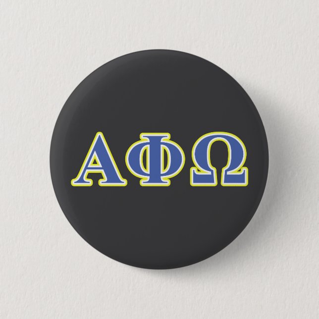 Alpha Phi Omega Yellow and Blue Letters Pinback Button (Front)